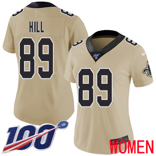 New Orleans Saints Limited Gold Women Josh Hill Jersey NFL Football #89 100th Season Inverted Legend Jersey